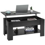 PayLessHere Coffee Table Lift Top Coffee Tables with Hidden Compartment and Storage Shelf Wooden Lift Tabletop Dining Table for Living Room Home (Black, 39" D x 28" W x 24" H) PayLessHere
