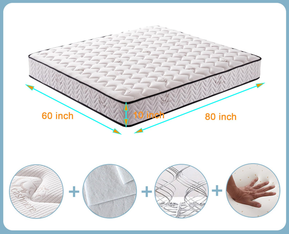 ZATTRD Queen Mattresses, 10 Inch Individually Pocket Spring Hybrid Mattresses in a Box, Memory Foam Hybrid Queen Size Mattress, Breathable Comfort Soft Pressure Relief, Medium Firm Feel ZATTRD
