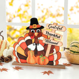 Thanksgiving Decorations Wooden Turkey Table Sign Pumpkin Autumn Table Centerpieces Standing Tabletop Happy Thanksgiving for Holiday Fall Harvest Home Room Table Shelf Farmhouse Decorations Grateful Sophena