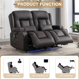 URRED Loveseat Recliner Sofa with Massage and Heat, Power Reclining Loveseat Sofa RV Couch Home Theater Seating with LED Lights, Cup Holders, Side Pockets, USB, Pillows, Faux Leather, Dark Brown URRED