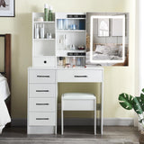 JBLCC Vanity Desk with Lighted Mirror, Large Makeup Vanity with Sliding Mirror, Storage Drawer & Chair, White Vanity Set Dressing Table for Bedroom (QW56LED) JBLCC