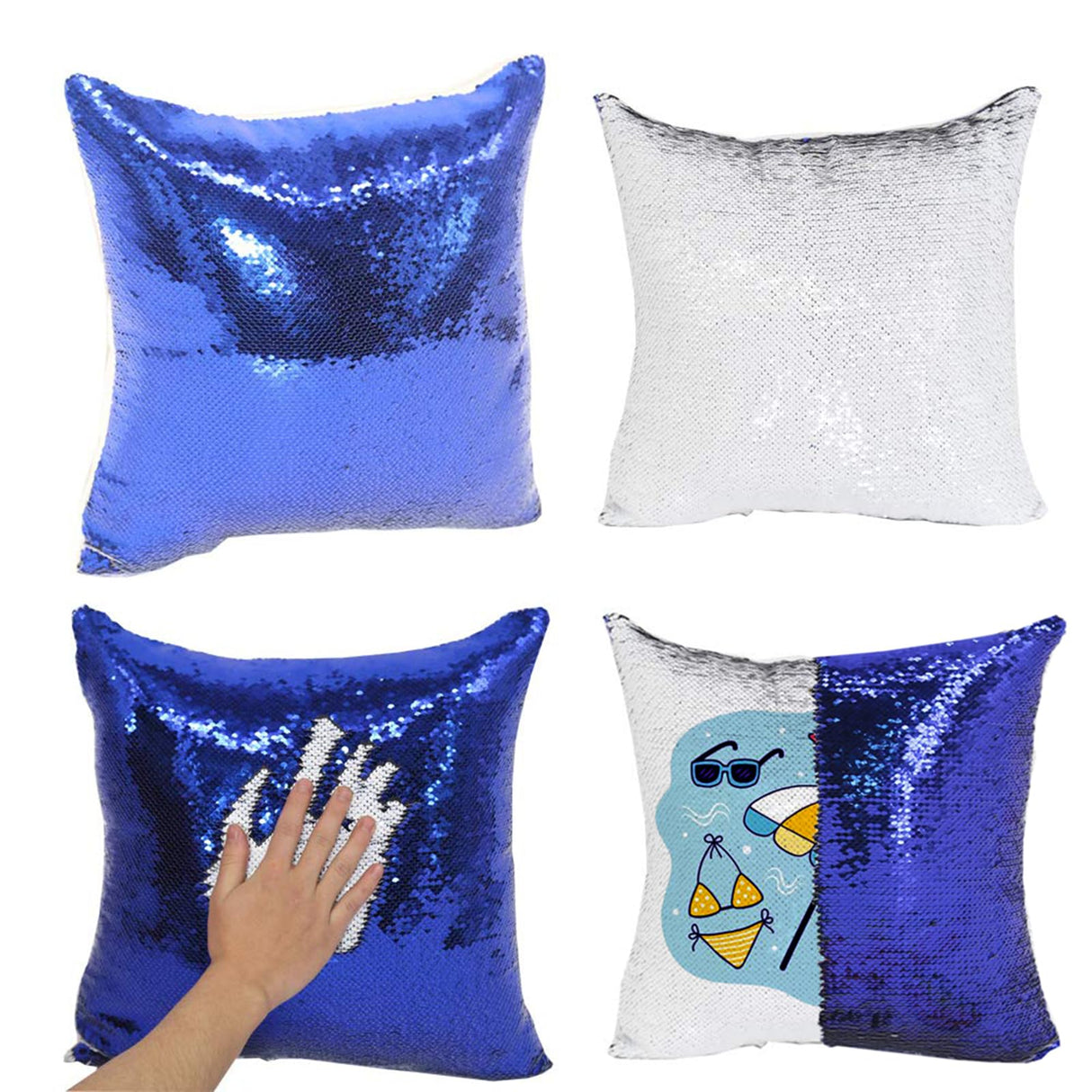 H-E 10PCS Mixed Color Sublimation Reversible Sequin Pillow Case Cover Blanks Square Mermaid Throw Pillowcase Covers Sofa Cushion Cover Case 15.75"x15.75" H-E
