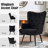 Furniliving Boucle Accent Chair for Living Room, Upholstered Reading Chair with High Backrest, Tufted-Button Wingback Armchair for Bedroom, Dressing Room, Home Office, Black Furniliving