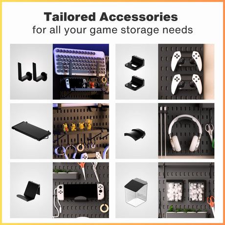 Keepo Pegboard Combination Kit, Pegboards and Accessories Modular Hanging for Gaming Setup, Gaming Station Peg Board, Gaming Organizer, Wall Game Controller Holder, Headset Stand (Black, 33″×22″) Keepo