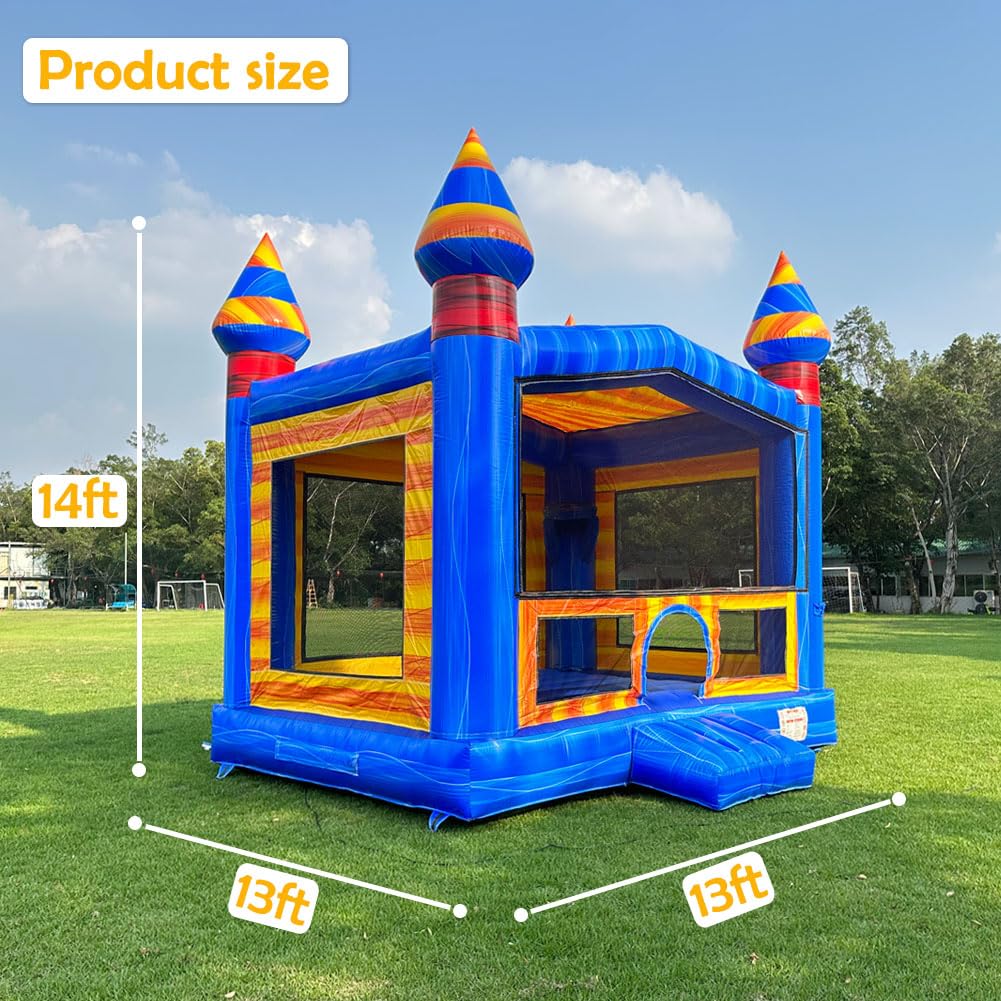 Commercial Grade Bounce House Big Inflatable for Kids and Adults with Blower&Basketball Hoop for Outdoor Indoor, Bouncer Jumper, Birthday Party, Rental Grade (Blue + Yellow, 13ftx13ftx14ft) INFLATABLEGAGA