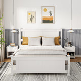 VINGLI Full Bed Frame with Headboard Wood Double Platform Panel Bed, No Box Spring Needed,White VINGLI