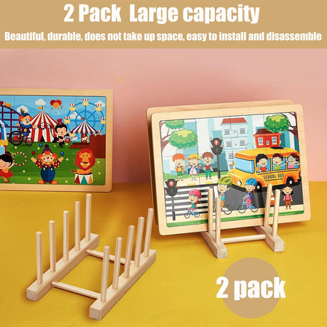 Mckkymi 2 Pcs Wooden Puzzle Display Stand-Toddler Puzzle Storage，Multifunctional Kitchen Dish Rack，Shelving for the kids，Puzzle Storage Rack Organizer Shelf for Adults Craft Collection Lovers Mckkymi