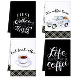 Ferraycle 4 Pieces Kitchen Towels, Coffee Kitchen Hand Towels, Dish Towels, Absorbent Decorative Dish Cloths, for Farmhouse Housewarming (Mainly Black,Truck Style) Ferraycle
