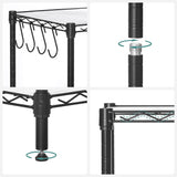 SONGMICS 6-Tier Storage Shelves, Wire Shelving Unit, Kitchen Metal Shelves, Storage Rack with Adjustable Shelves, Shelf Liners, 8 Hooks, for Garage, 13.8 x 35.4 x 69.7 Inches, Black ULGR096B01 SONGMICS