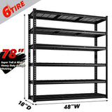REIBII 48" W Storage Shelves, 6 Tire Garage Shelving Units Loads 3300LBS, Adjustable Garage Shelving Heavy Duty for Metal Shelves for Basement, Pantry, Warehouse, 48" W x 78" H x 18" D REIBII
