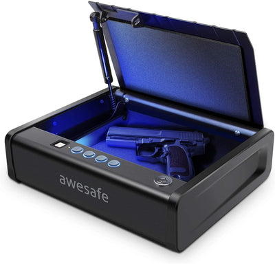 awesafe Gun Safe, Updated Biometric Gun Safe for Pistols, Quick Access Pistol Safe Fingerprint Handgun Safe with Keys and Keypad, Beside Gun Lock Box for Home (Biometric Fingerprint Lock)