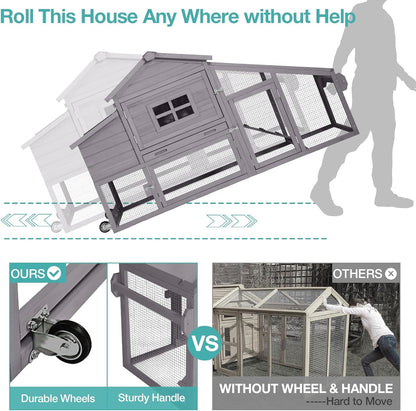 Chicken Coop for 4 Chickens, Mobile Chicken House with with Wheels, Outdoor Hen House Poultry Cage with Nesting Box, Leakproof Pull Out Tray and UV-Resistant Roof (67.3" L x 29" W x 39.4" H) - WoodArtSupply