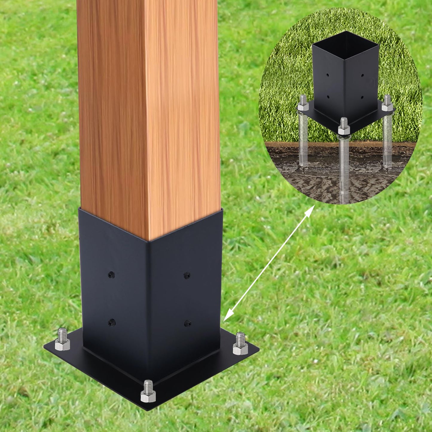 Pergola Brackets Kit 8Pcs with 4Pcs 3 Way Right Angle Corner Brackets and 4Pcs Post Base for Gazebos,Garden,Patio,Wood Beams 4''x4'' Lumber (Actual: 3.8x3.8'')