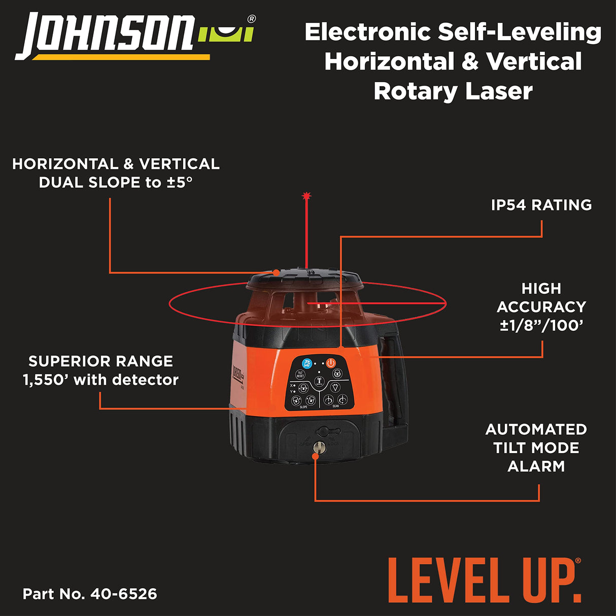 Johnson Level & Tool 99-028K Electronic Self-Leveling Dual Slope Horizontal/Vertical Rotary Laser System, Red, 1 Kit Johnson