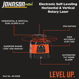 Johnson Level & Tool 99-028K Electronic Self-Leveling Dual Slope Horizontal/Vertical Rotary Laser System, Red, 1 Kit Johnson