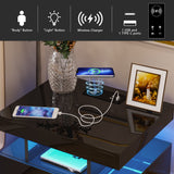 HNEBC Auto LED Nightstand with Wireless Charging Station & USB Ports,High Gloss Bedside Tables with 2 Drawers,Floating Nightstand with 3 Color & Adjustable Brightness Embedded LED Light Strip HNEBC