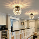 YYJLX Small Crystal Chandelier 2- Lights ，Modern Semi Flush Mount Ceiling Light Fixture for Hallway Kitchen Foyer （Black） YYJLX
