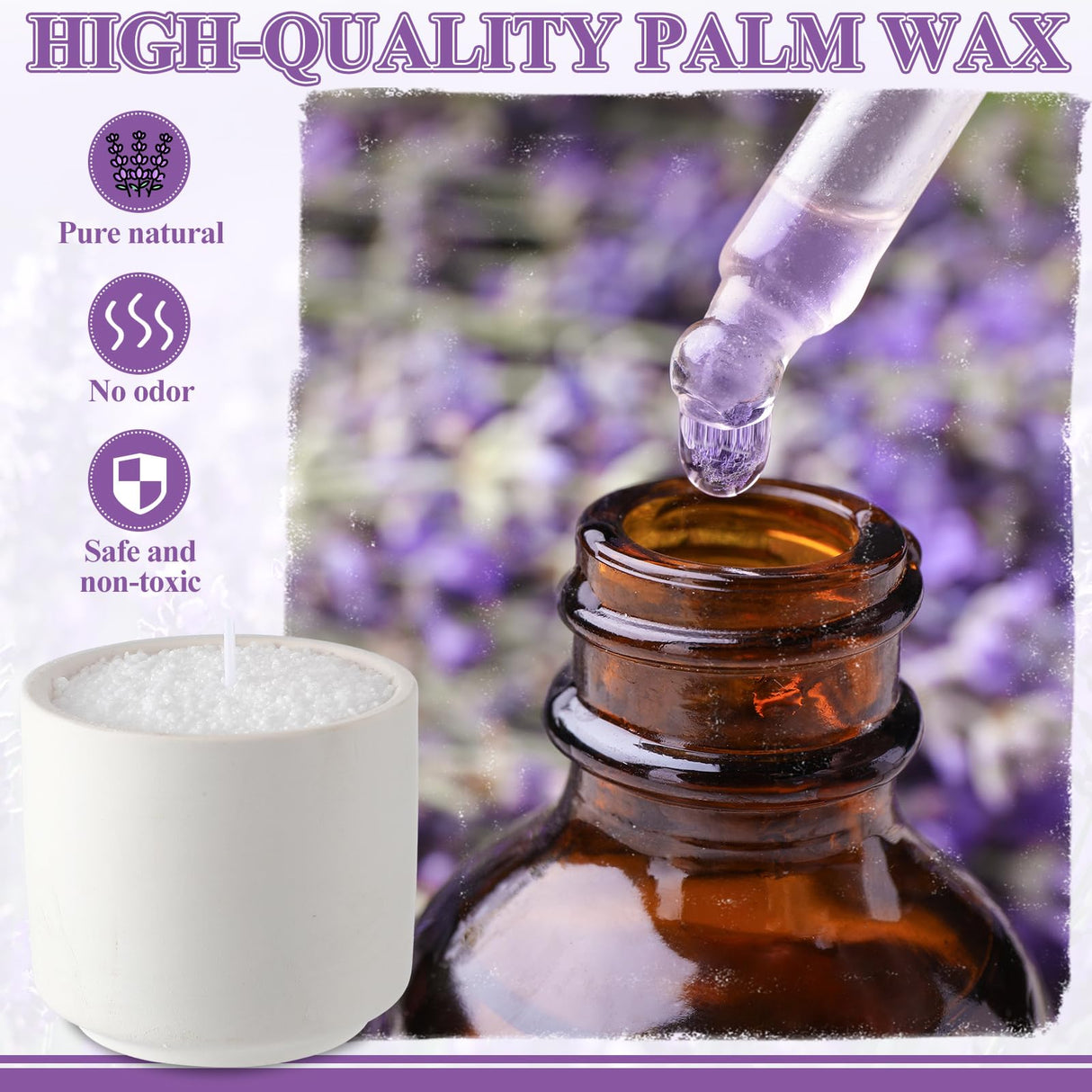 Conelist Lavender Scented Pearled Candle Sand Wax Set Customized Powder Making Candles Refill Kit Palm Wax All Natural Non Toxic with 10 Wicks for Valentine's Day Gifts DIY Making Conelist