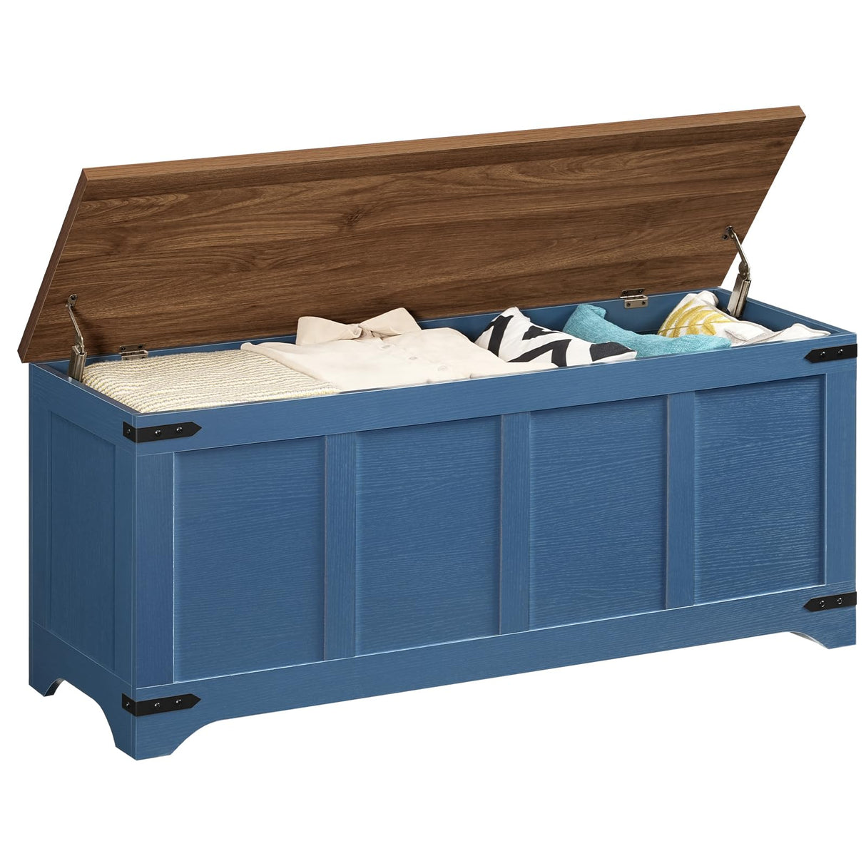 MAHANCRIS Storage Chest, 47.2" Storage Trunk with 2 Safety Hinges, Wooden Toy Chest, Entryway Shoe Bench, Large Toy Box for Kids Room, Bedroom, Living Room, Blue SCLZ4901 MAHANCRIS