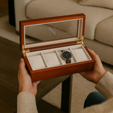 Bey-Berk Personalized Cherry Custom Wood Watch Box – 4-Slot Storage with Glass Lid, Velour Lining & Pillows Bey-Berk