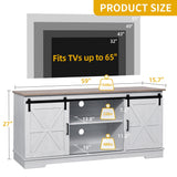 DWVO TV Stand for TVs up to 65 Inch, Farmhouse Entertainment Center with Storage Cabinets and Sliding Barn Doors, Rustic Media TV Console Table for Living Room, Grey White/Grey Wash DWVO