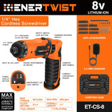 ENERTWIST Cordless Screwdriver, 8V Max 10Nm Electric Screwdriver Rechargeable Set with 82 Accessory Kit and Charger in Carrying Case, 21+1 Cluth, Dual Position Handle, LED Light, ET-CS-8 ENERTWIST