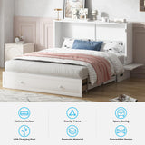 Mjkone Murphy Bed Queen Cabinet Bed with Tri-fold Mattress and Built-in USB Charging & 2 Drawers & Bedside Panel, Hidden Guest Beds, Murphy Cube Chest Cabinet Beds for Bedroom/Apartment - White Mjkone