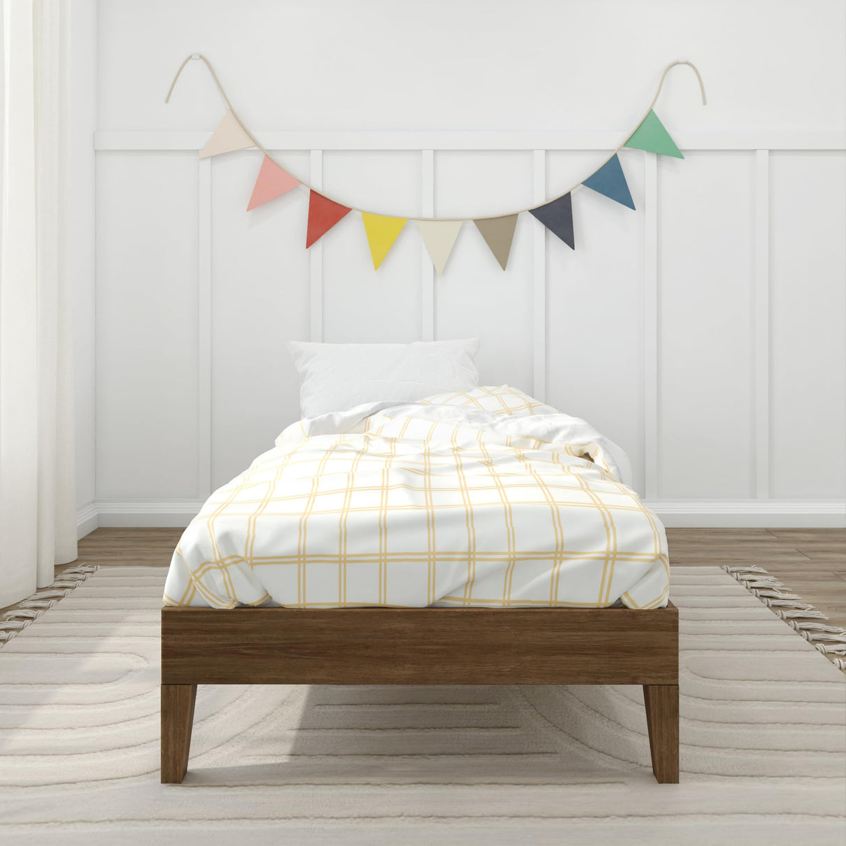 Max & Lily Fundamental Twin Platform Bed Frame, Kids Modern Solid Wood Bed, Strong Wooden Slats, Non-Toxic Finishes, Matte Walnut Max & Lily
