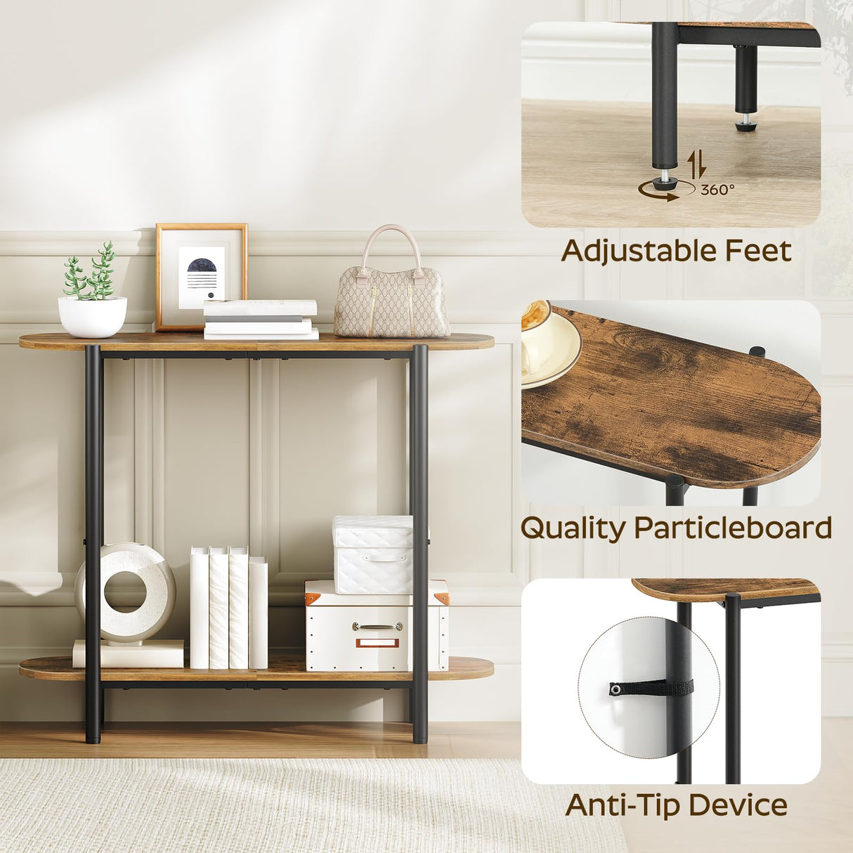 YATINEY Narrow Console Table, 2-Tier Small Entryway Table, 29.5" Thin Sofa Table with Storage, Behind Couch Table, Display Table, for Living Room, Hallway, Entryway, Rustic Brown and Black CT01BR YATINEY