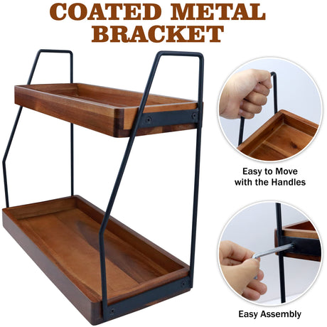 Acacia Bathroom Organizer Countertop 13.6 x 14 x 6.7 inches, 2-Tier Wood Counter Standing Rack, Countertop Storage Shelf for Organizing Bathroom Kitchen Office Desk Vanity Cosmetic Balcony Demigo