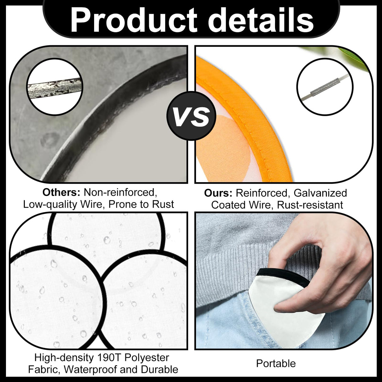 YEAHACLUB 50PCS Foldable Flying Disc Fans with Bags, 9.8'' DIY Handheld Black Egde Fabric Folding Fan for Outdoor Game Activities Birthday Party Favors End of Year Student Gifts, White YEAHACLUB