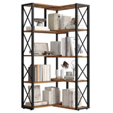 HOOBRO Corner Bookshelf, 5-Tier Industrial Corner Bookcase, Open Display Storage Rack, Vertical or L-Shaped, for Office, Living Room, Bedroom, Rustic Brown and Black BF66SJ01 HOOBRO