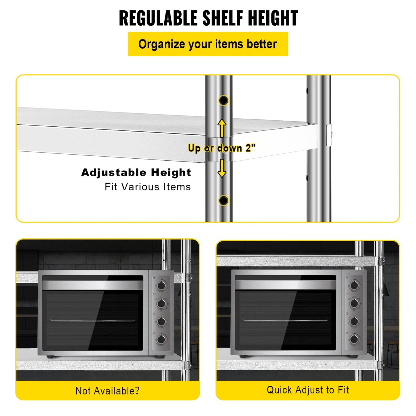 VBENLEM Stainless Steel Shelving 46.8x18.5 Inch 4 Tier Adjustable Shelf Storage Unit Stainless Steel Heavy Duty Shelving for Kitchen Commercial Office Garage Storage 330lb Per Shelf