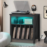 Large Record Player Stand with Charging Station & LED Lights, Vinyl Records Storage Holder Cabinet Holds up to 230 Albums, Turntable Stand for Music Room, Bedroom, Living Room, Office (Black) Joaxswe
