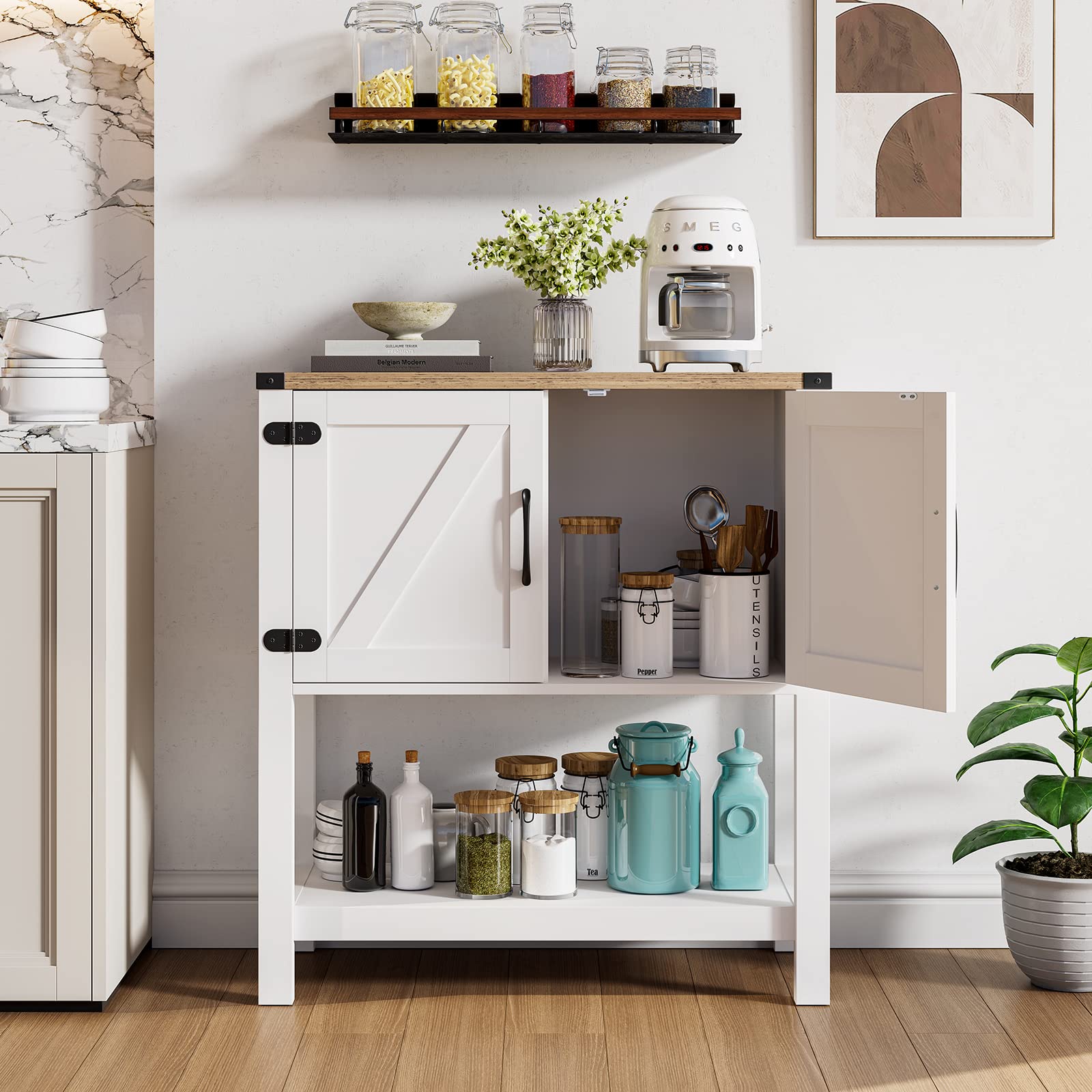 Mufico Farmhouse Console Table with Storage Cabinets – Versatile Entryway and Coffee Bar Table in White - WoodArtSupply