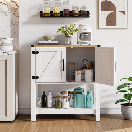 Mufico Farmhouse Console Table with Storage Cabinets – Versatile Entryway and Coffee Bar Table in White Mufico