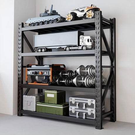 Welfiya 48" W Garage Shelving,4-Tier Heavy Duty Storage Shelves Unit with Adjustable Metal Shelf for Warehouse,Basement,Workshop,4000LBS,48" W x 20" D x 79" H,Black Welfiya