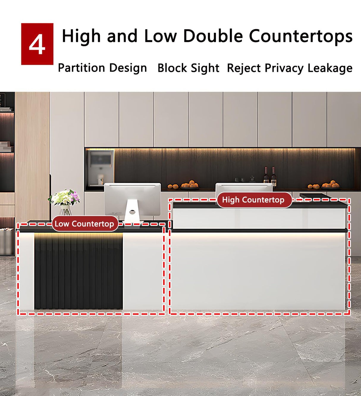 L-Shaped Reception Desk with Counter & Lockable Drawers,Modern Wooden Commercial Reception Desk with Storage & led Lights,for Home Office,Checkout,Lobby,Beauty Salon Generic