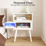 Mid Century Modern Nightstand with Charging Station, Bedside Tables with Glass Drawer, End Table Side Table with 2 Tiers Storage Space, for Bedroom, Living Room, White SOOWERY