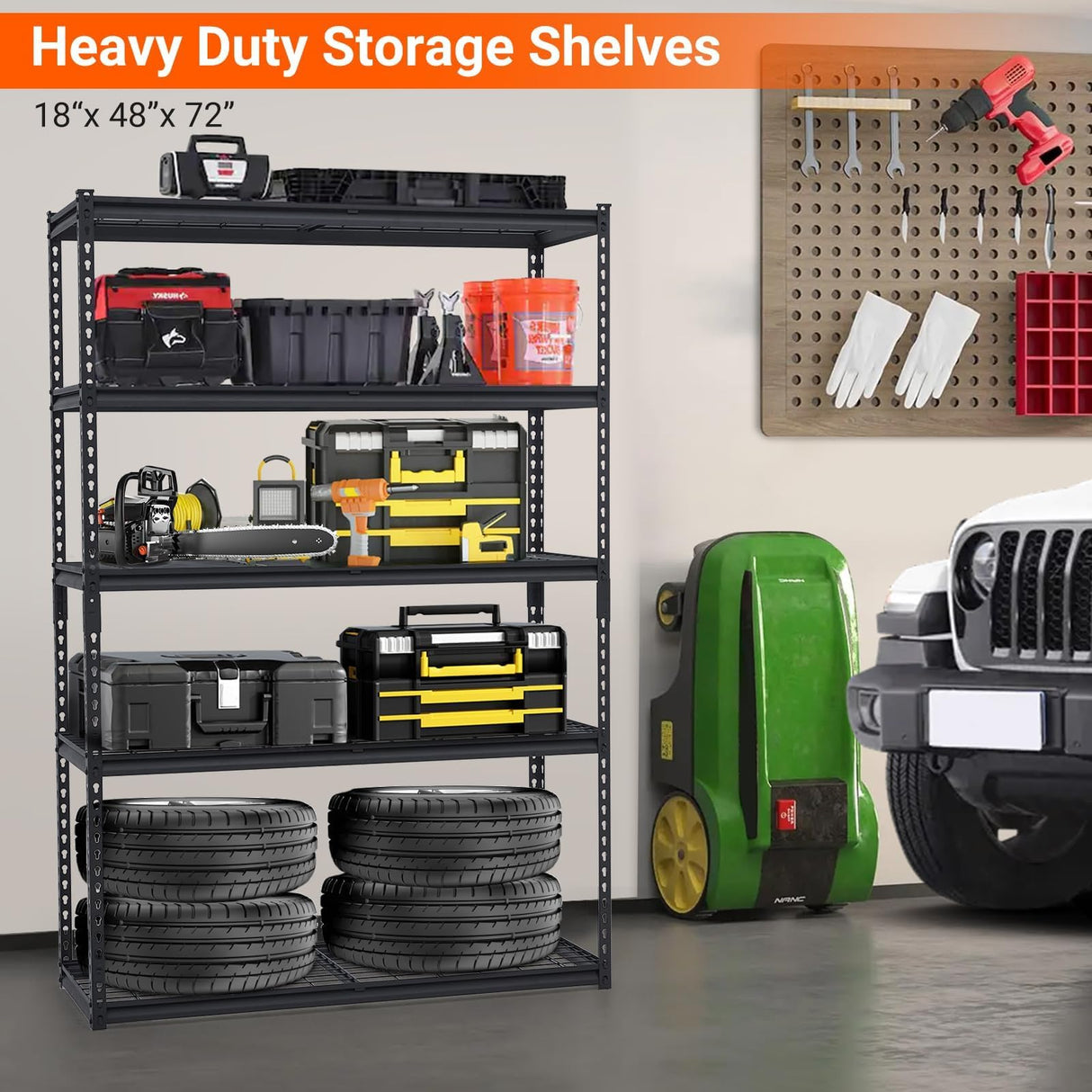 TROPOW 5-Tier Garage Shelving, 2500 Lbs Adjustable Metal Storage Shelves, Capacity Heavy Duty Shelving Unit for Garage, Industrial Utility Shelf Storage Rack, 48x18x72 inch TROPOW