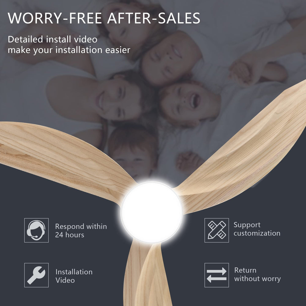 ELEHINSER 52" Wood Ceiling Fan with Lights and Remote Control, 3 Blades 6-Speed Dimmable Light Reversible DC Motor Ceiling fan for Kitchen Bedroom Dining Living Room, Wood Blades with Nickel ELEHINSER