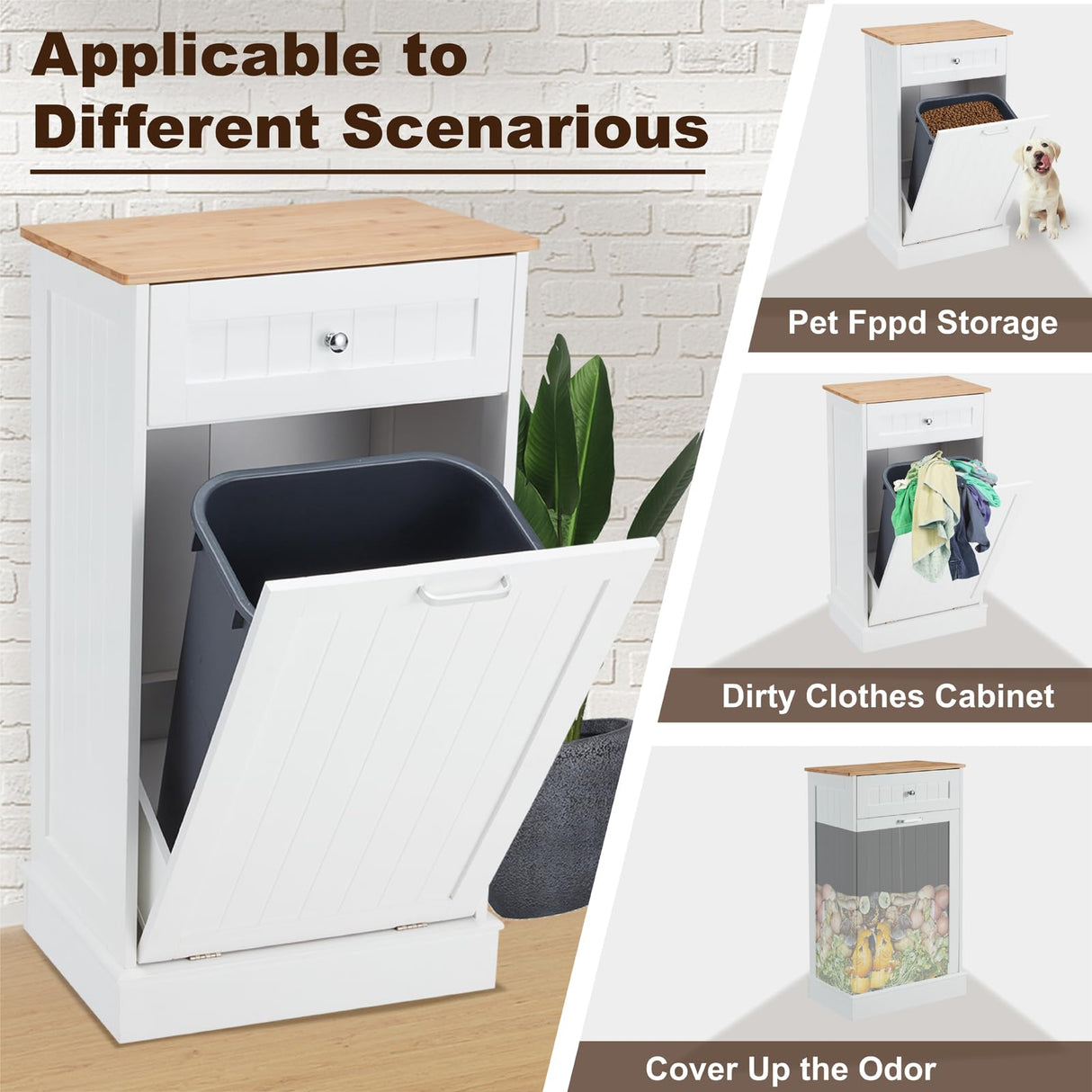 Mdeam Tilt Out Trash Cabinet 10 Gallon Hidden Trash Garbage Can Cabinet for Kitchen,Living Room,White Mdeam