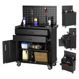 SUXXAN Black Tool Cart with Pegboard and 4 Hooks,Garage Storage Cabinet on Wheels with 2 Drawer,Industrial Service Utility Tool Cart for Mechanics, Garage, Workshop SUXXAN