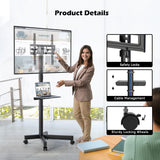 BONTEC Mobile TV Stand, Tilt Rolling TV Cart with Media Shelf and Locking Wheels, Fits 23-60” LED, LCD, OLED Flat Curved TVs, Holds Up to 55lbs, Max VESA 400x400mm BONTEC