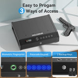 HOLEWOR Gun Safe, Biometric Gun Safes for Pistols with LCD Display of Time Battery, Fingerprint Quick Access Handgun Safe Pistol Safe for Bedside, Nightstand, Car, 2 Gun Capacity Black HOLEWOR