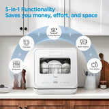 Midea MDC17P4CWW Portable Countertop Mini 5L Built-in Water Tank, No Hookup Needed, 360° Dual Spray,High-Temp steam wash, Dishwasher for Apartments& RVs, White Midea