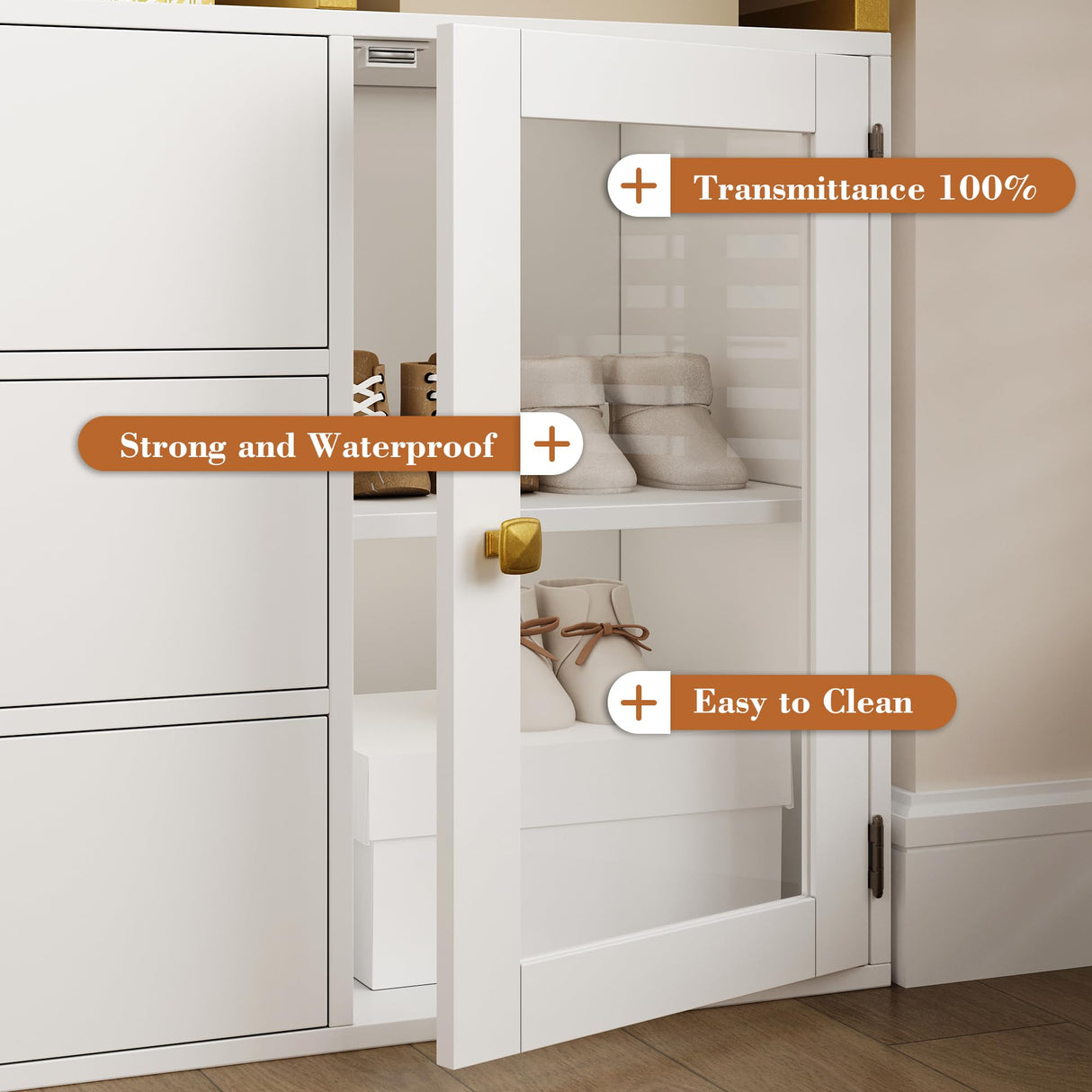 BOTLOG Closet System Organizer, 81.3” H Wardrobe Closet with 3 Wooden Drawers, Clothes Rack with Hanging Rods, 4 Tiers Shelves, Metal Frame, White and Gold BOTLOG