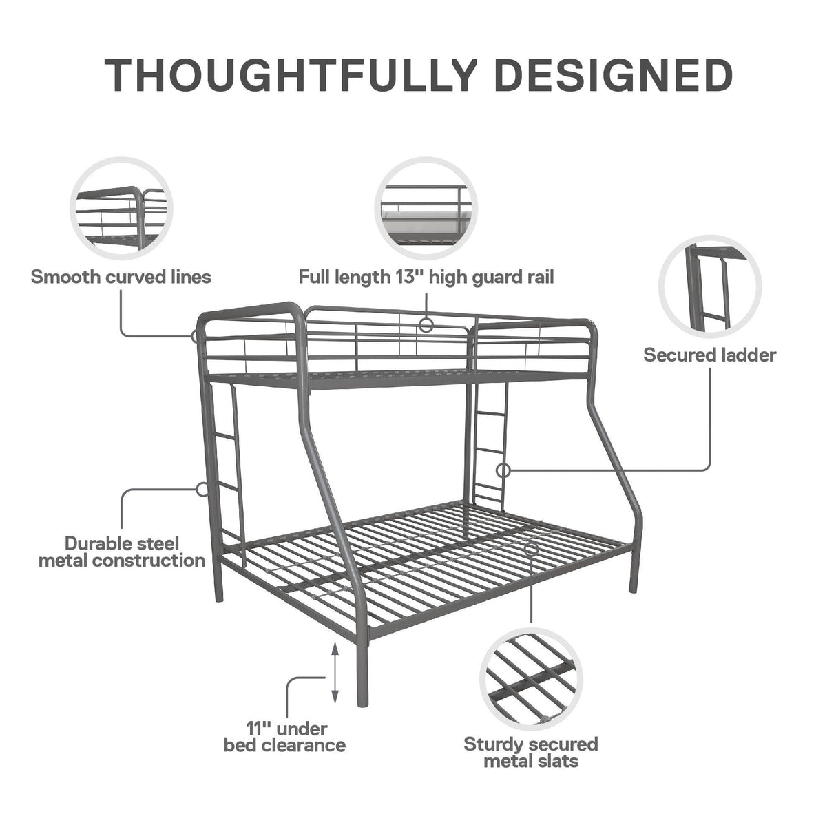 DHP Dusty Metal Bunk Bed with Secured Ladders, Twin/Full, Silver DHP
