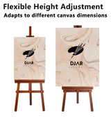DJAR Wooden Art Easel for Painting,Adjustable Pine Wood Floor Easels for Adults Artist Beginners,Hold Canvas up to 39'',Tool-Less Installation Easel,Walnut DJAR