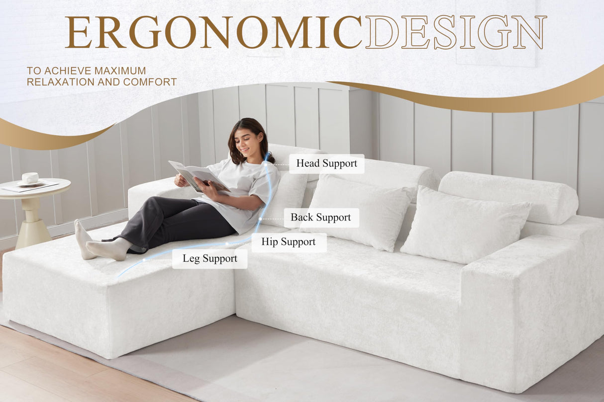 HABUTWAY 105" L-Shape Modular Sectional Sofa Couch for Living Room,No Assembly Required,Modular Comfy Sofa with Deep Seat for Living Room Bedroom,Luxury Distressed Velvet(Left,Beige) HABUTWAY